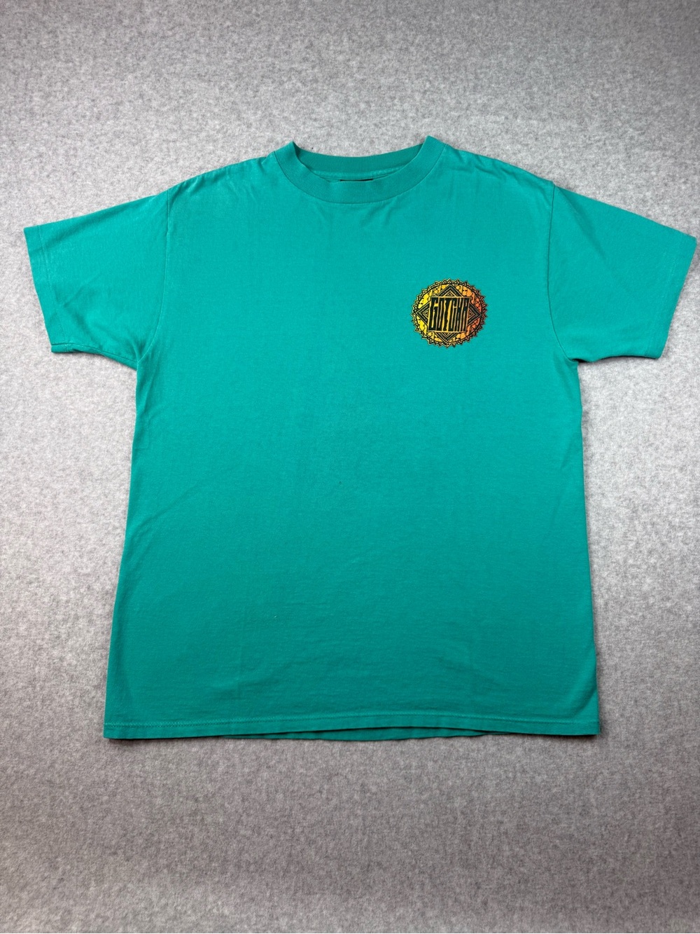 Vintage 90s Gotcha Surf Skate T-Shirt Teal Tribal Graphic Tee Size Medium